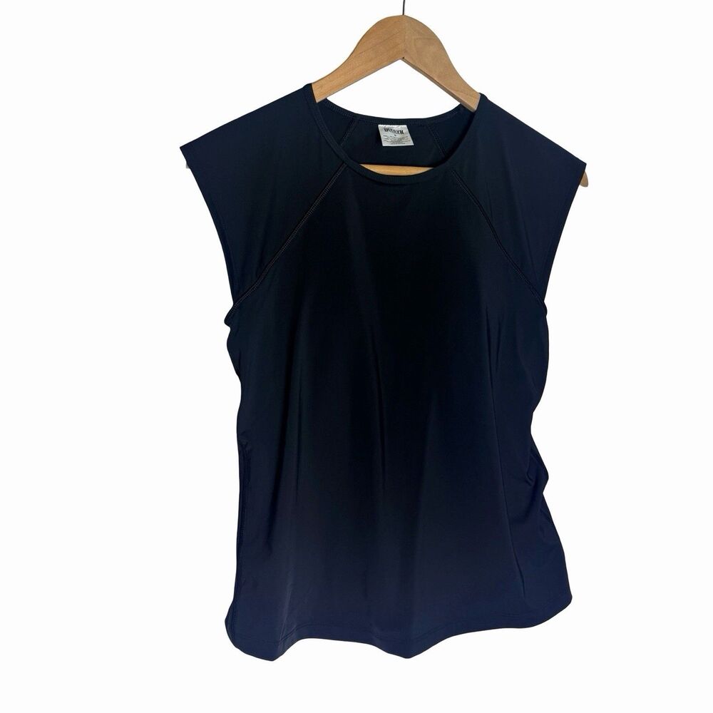 Duluth Trading Suit Up Swim Top Women's Size 6 Built-in Bra Cap Sleeve Black